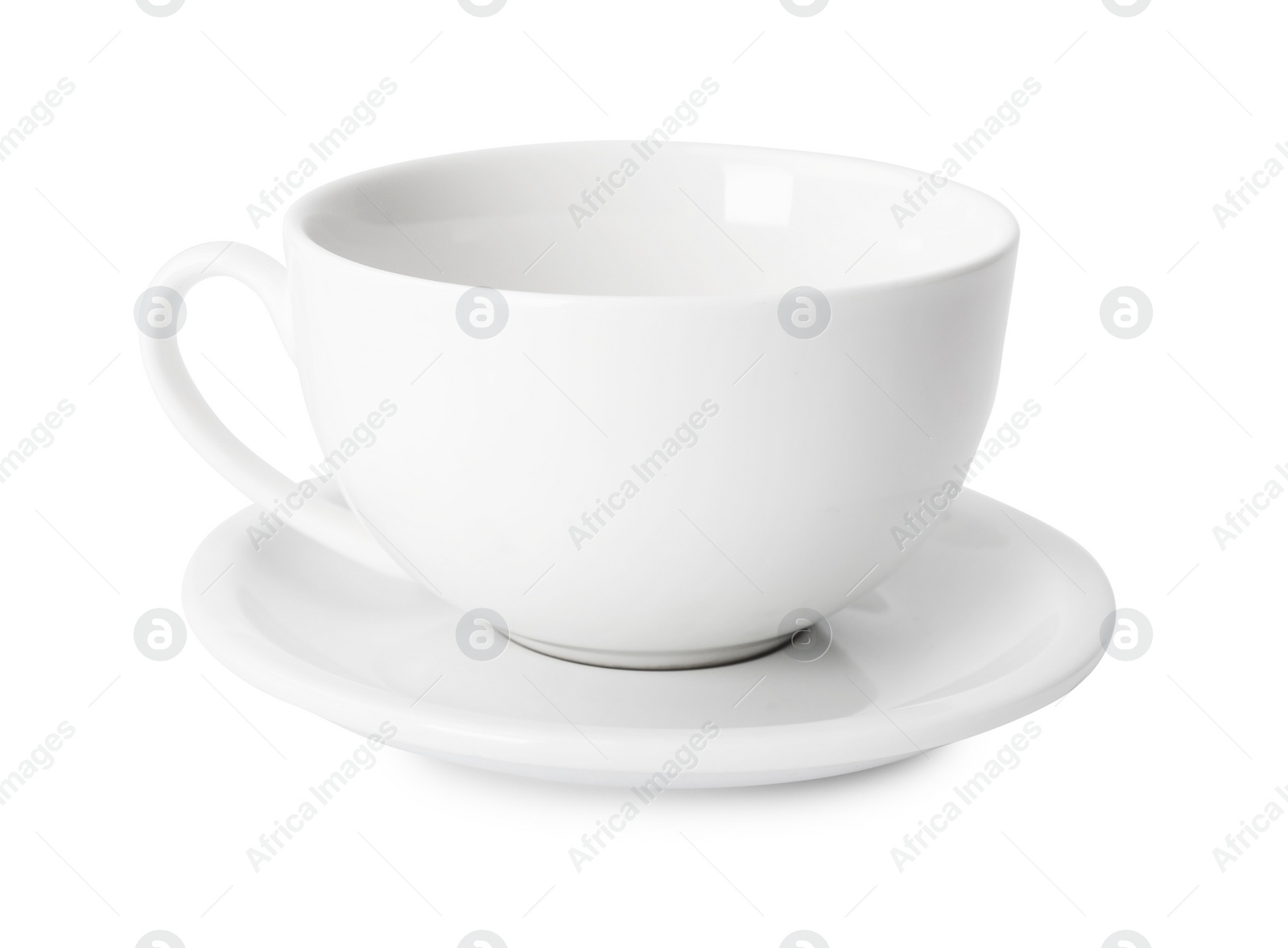 Photo of Ceramic cup and saucer isolated on white