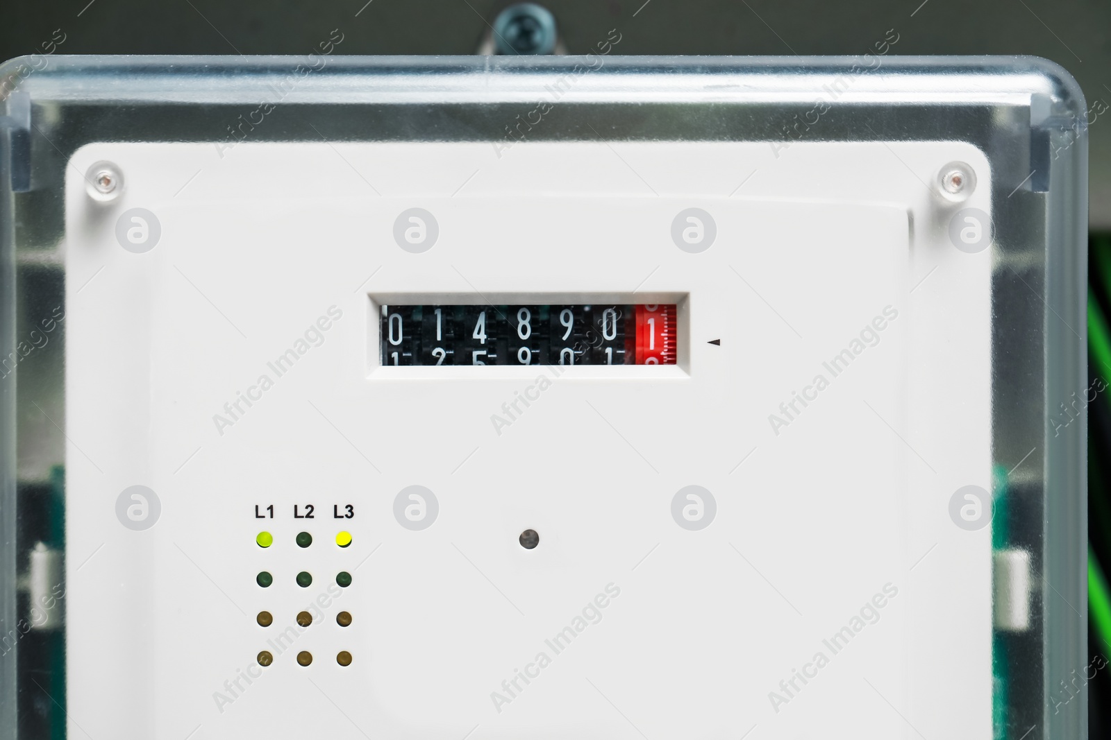 Photo of Closeup view of electric meter. Measuring device