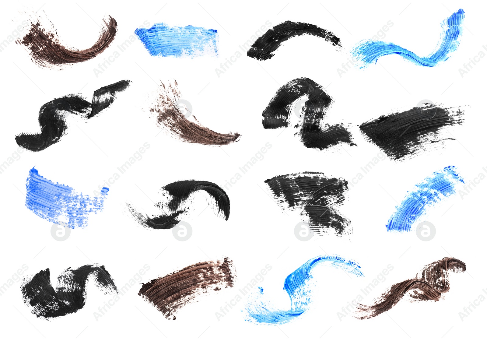 Image of Set with different mascara strokes on white background