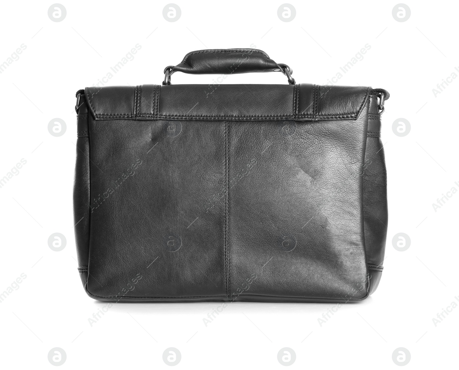 Photo of Black male leather briefcase on white background