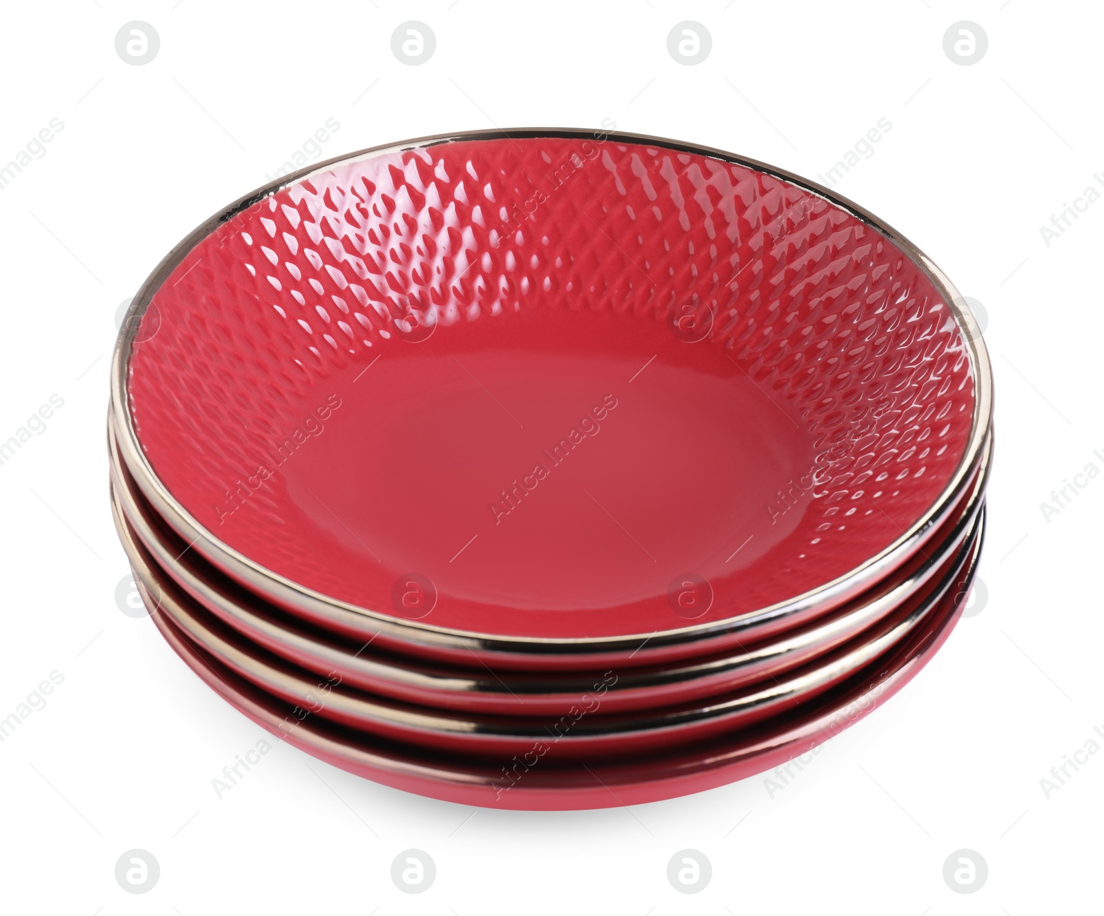 Photo of Stack of red bowls isolated on white