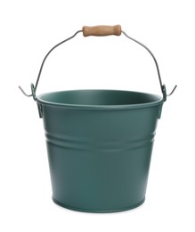 Photo of Metal bucket isolated on white. Gardening tool