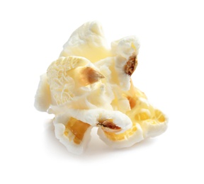 Delicious salty popcorn on white background