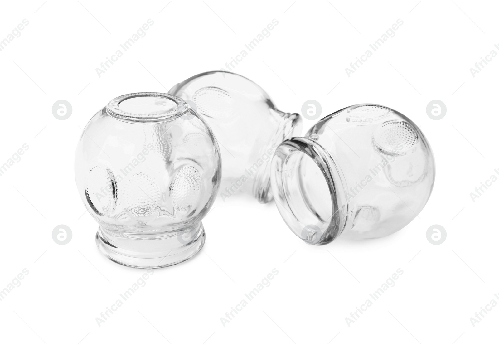 Photo of Glass cups isolated on white. Cupping therapy