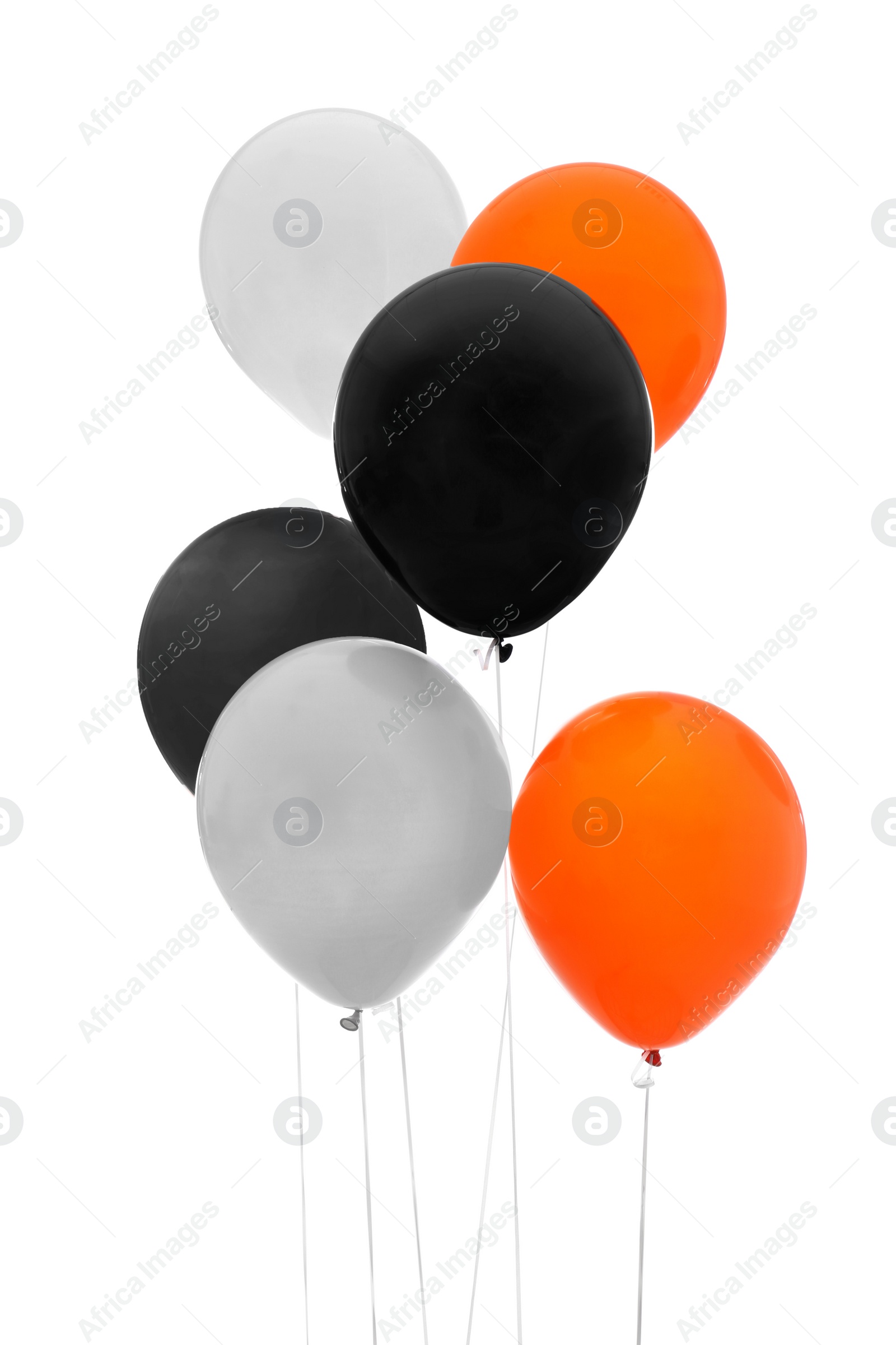 Photo of Colorful balloons on white background. Halloween party