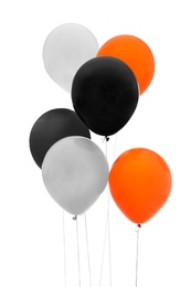 Photo of Colorful balloons on white background. Halloween party