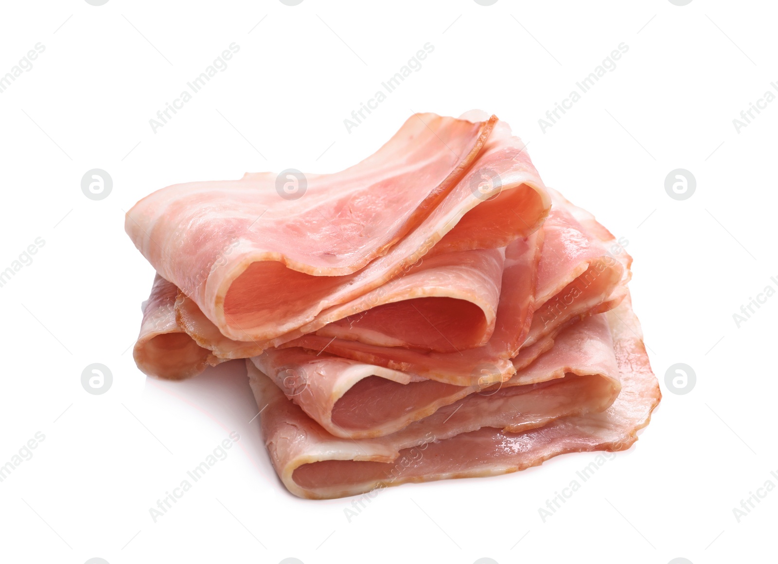 Photo of Raw bacon on white background