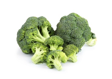 Photo of Fresh green broccoli on white background. Organic food