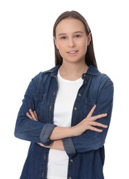 Photo of Portrait of teenage girl on white background