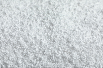 Photo of Pile of white snow as background, closeup view