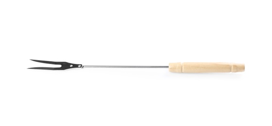 New barbecue fork with wooden handle on white background