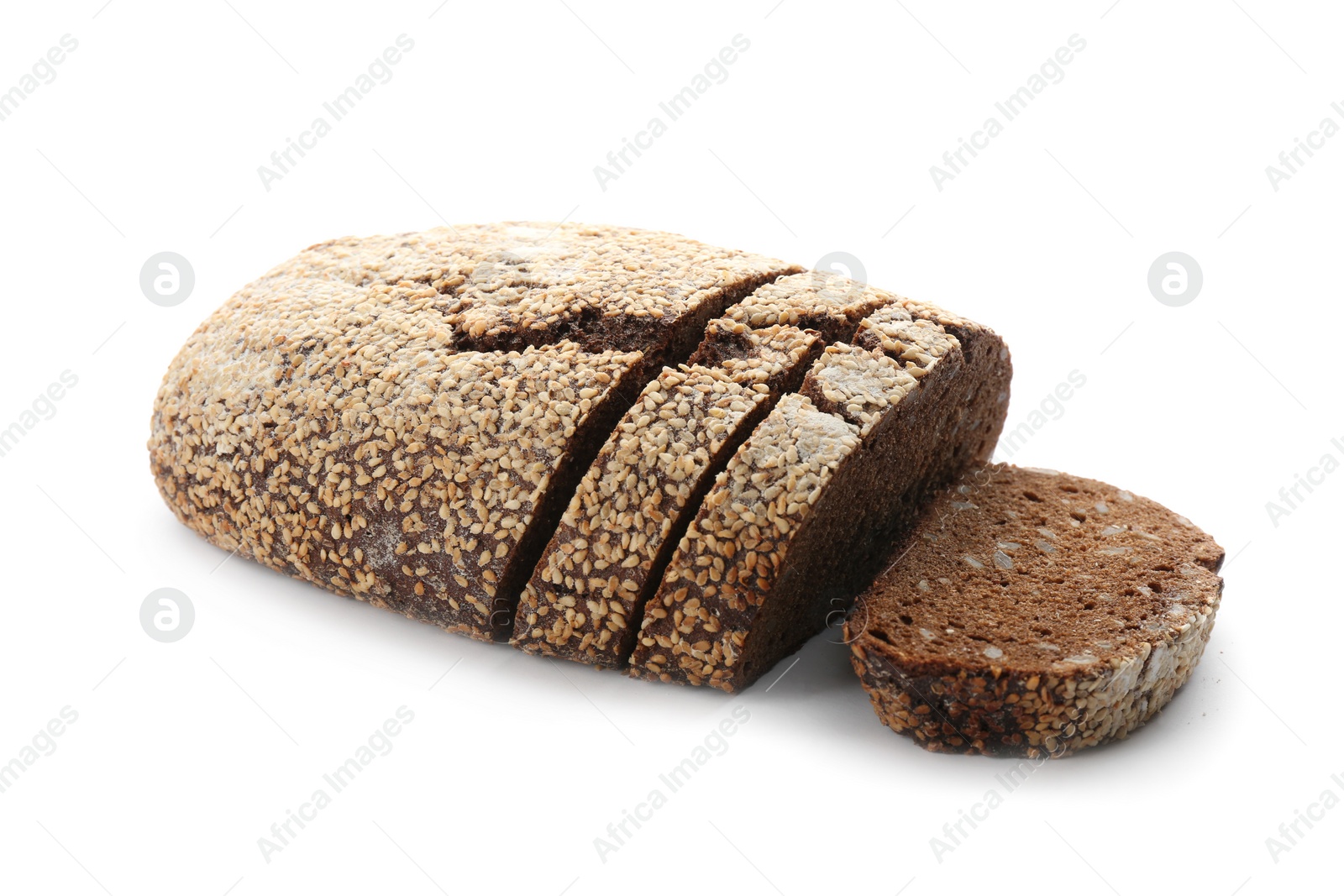 Photo of Cut freshly baked bread isolated on white