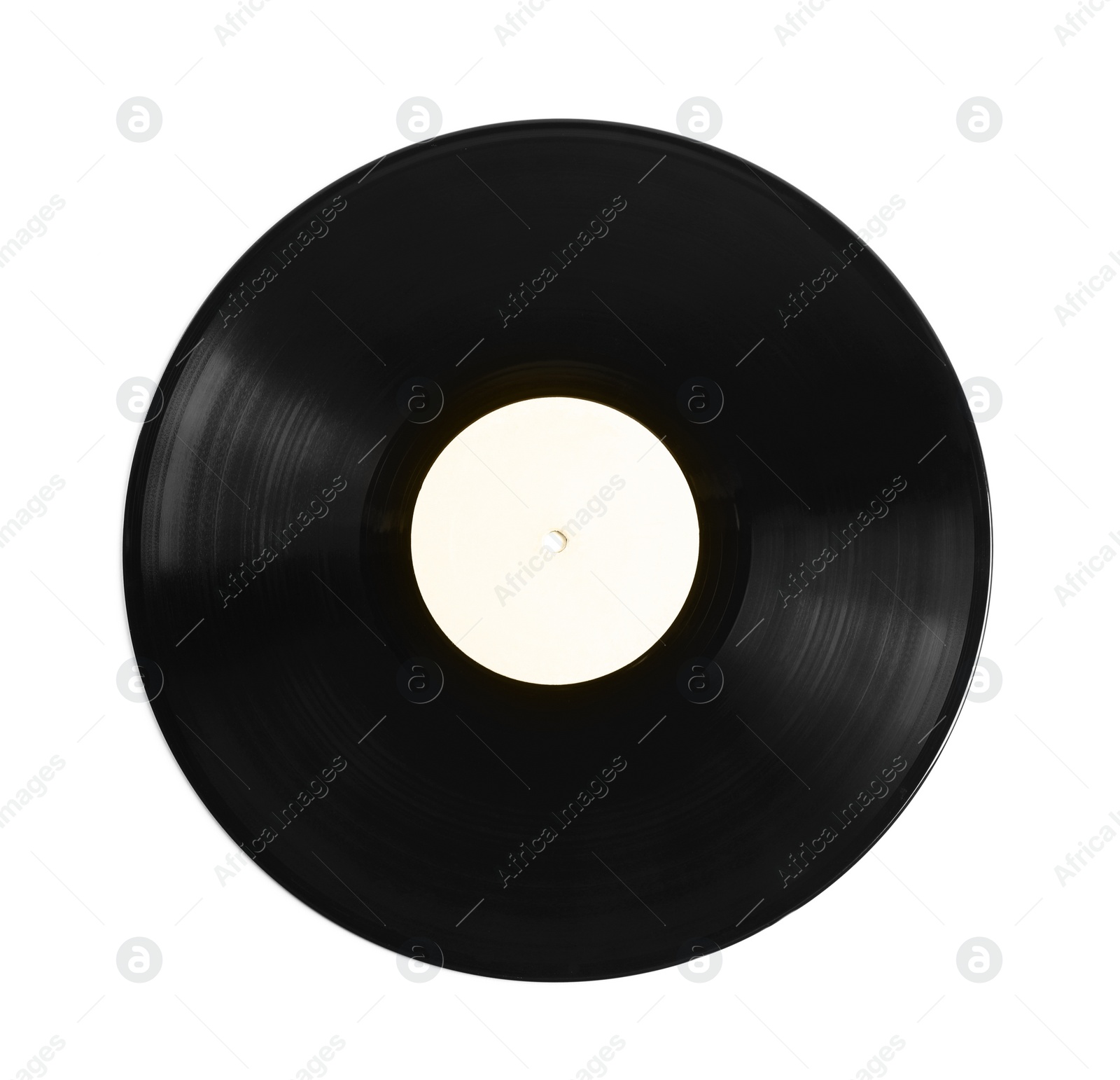 Photo of Vintage vinyl record on white background, top view