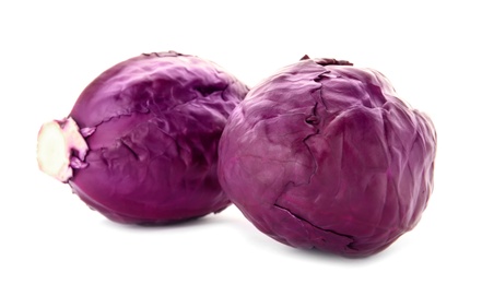 Photo of Whole ripe red cabbage on white background