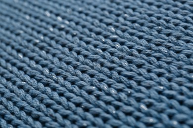 Beautiful pale blue knitted fabric as background, closeup