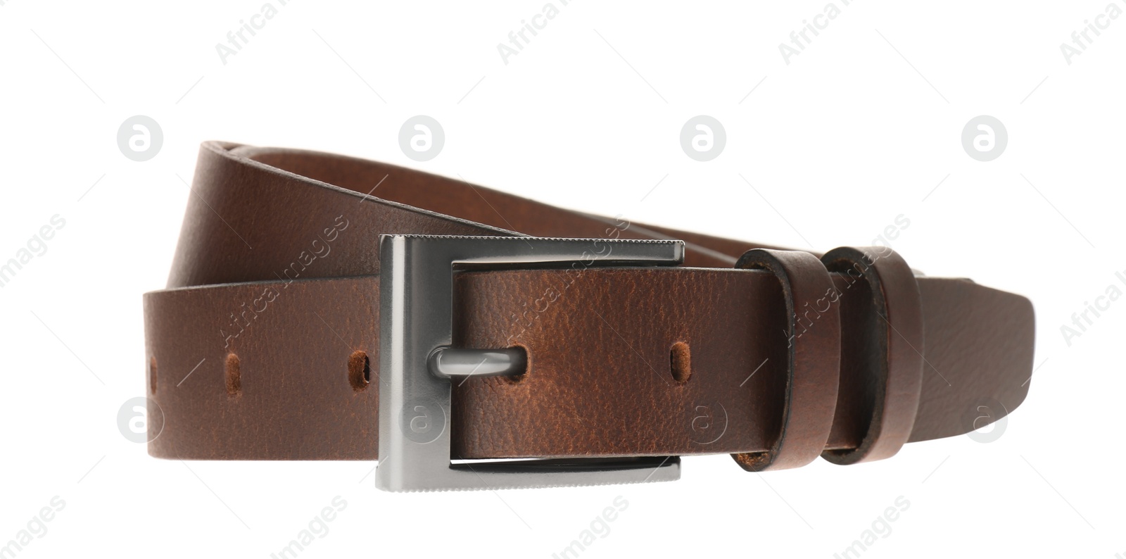 Photo of Stylish brown leather belt isolated on white