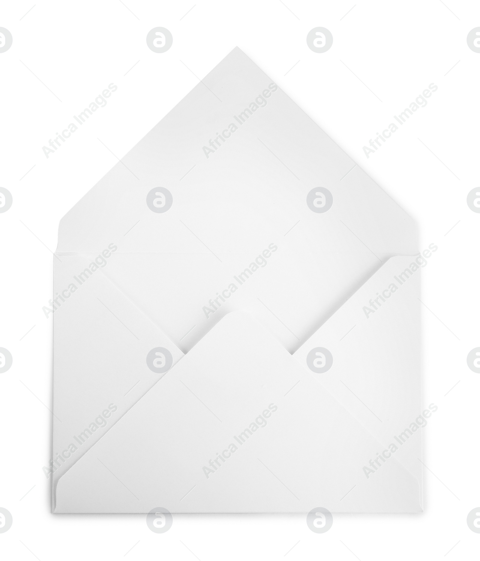 Photo of Open paper letter envelope isolated on white, top view