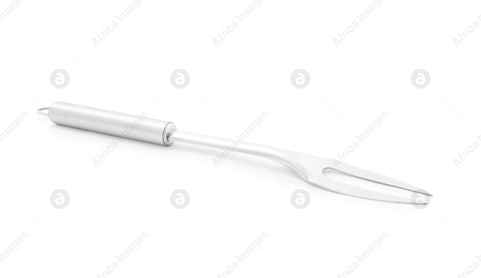 Photo of Metal carving fork isolated on white. Kitchen utensil