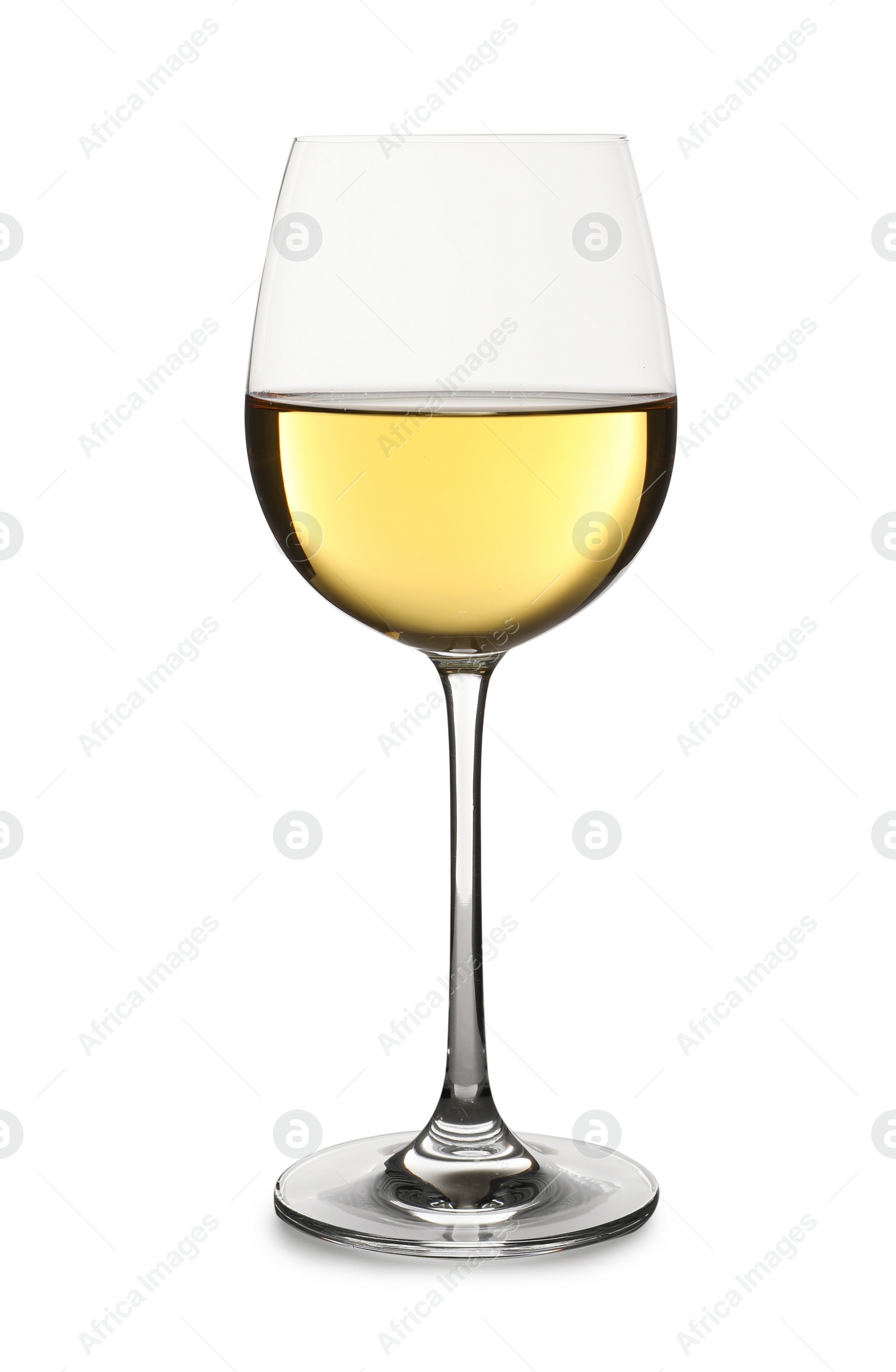 Photo of Glass of delicious expensive wine on white background