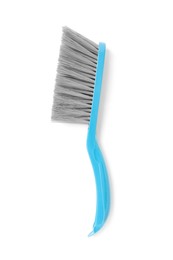 Photo of Plastic hand broom on white background, top view
