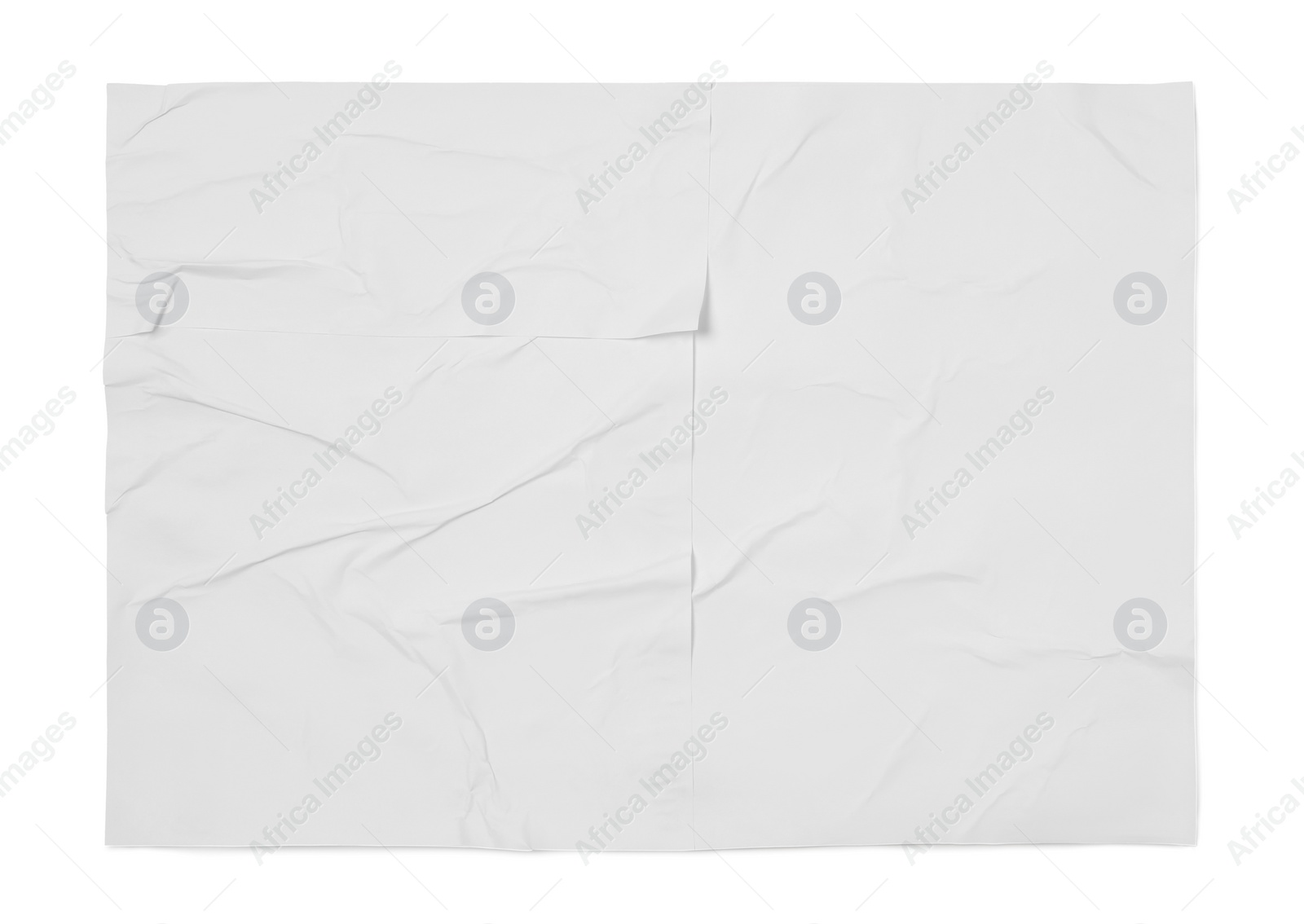 Photo of Top view of white creased blank poster on grey background
