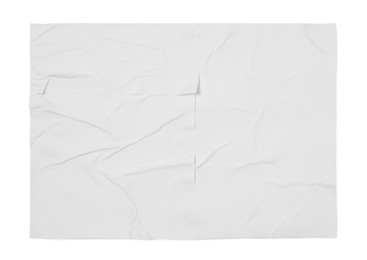 Photo of Top view of white creased blank poster on grey background