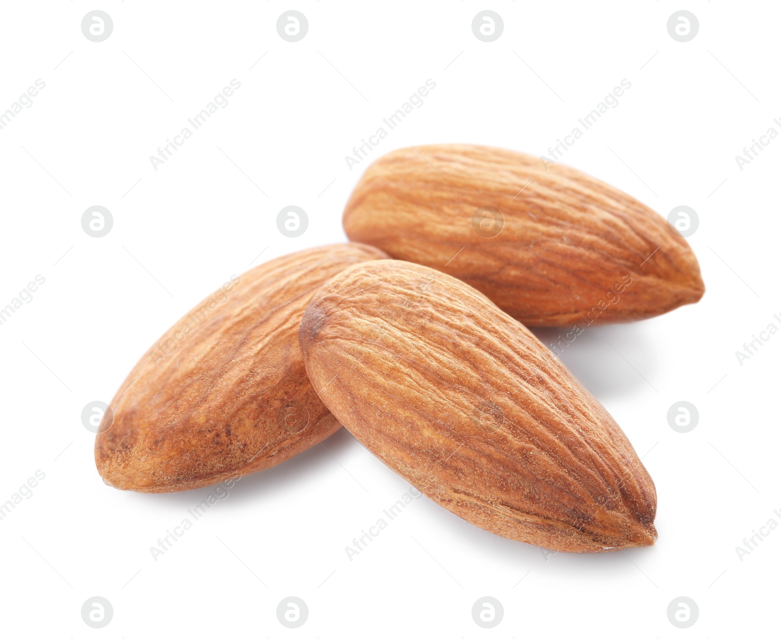 Photo of Organic almond nuts on white background. Healthy snack