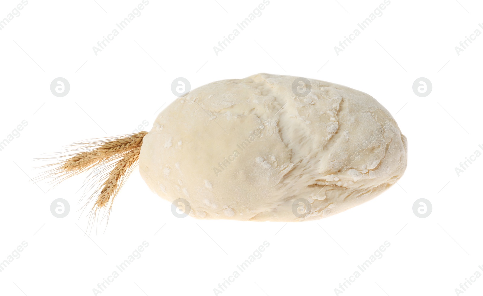 Photo of Tasty dough for pastries and spikelets isolated on white