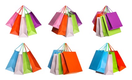 Image of Colorful shopping bags isolated on white, set