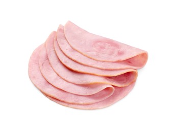 Photo of Slices of tasty ham isolated on white