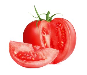 Cut red ripe tomato isolated on white