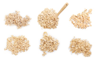 Image of Rolled oats isolated on white, collection. Top view