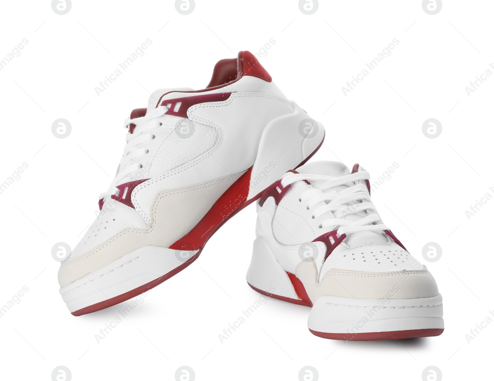 Photo of Pair of stylish shoes on white background