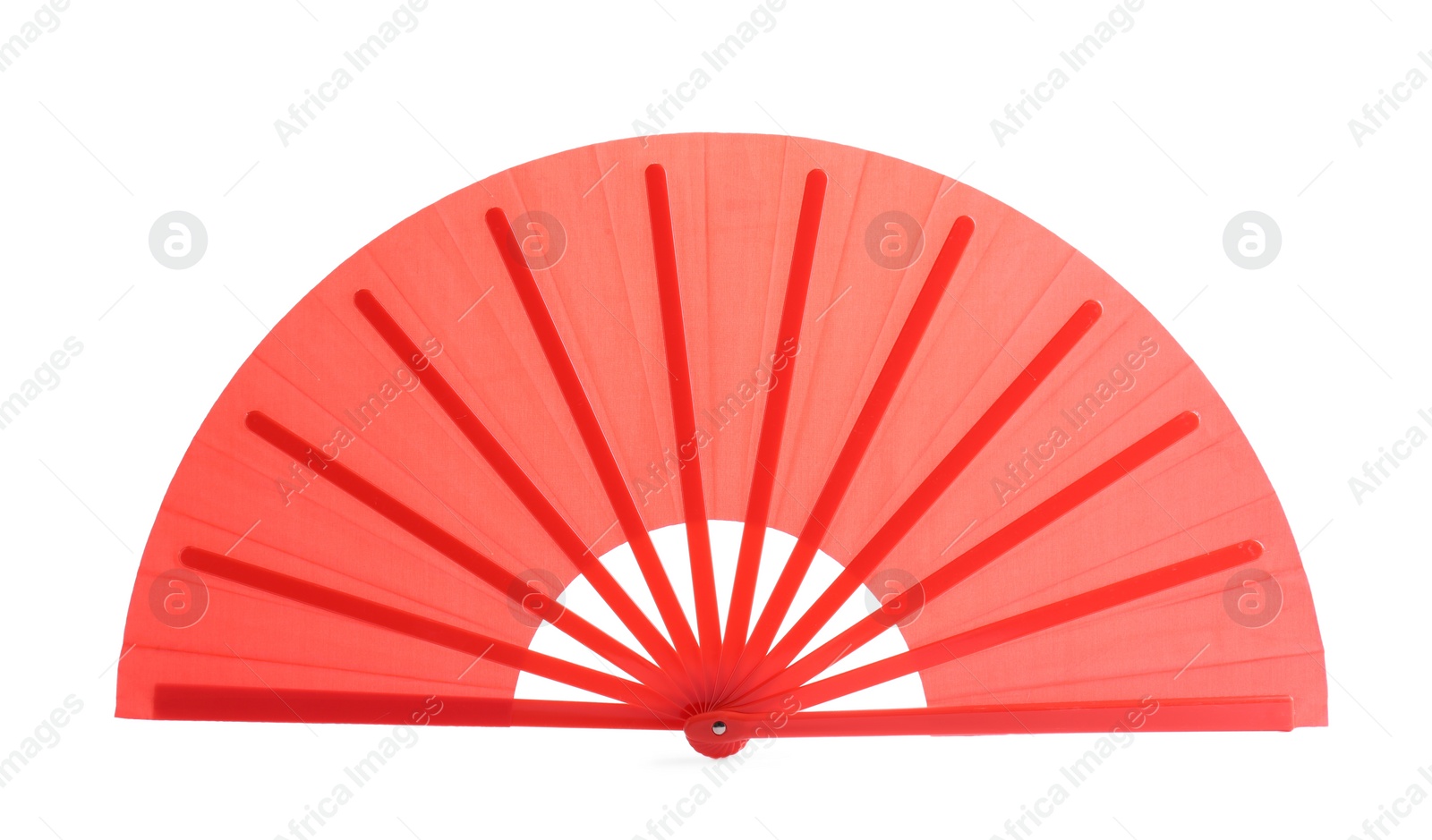 Photo of Bright red hand fan isolated on white