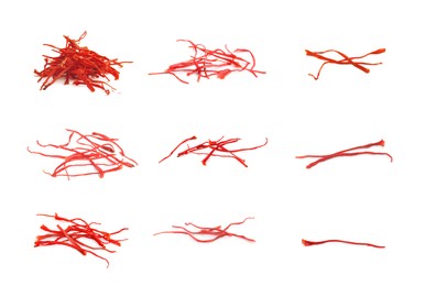 Image of Stigmas of aromatic saffron isolated on white, set