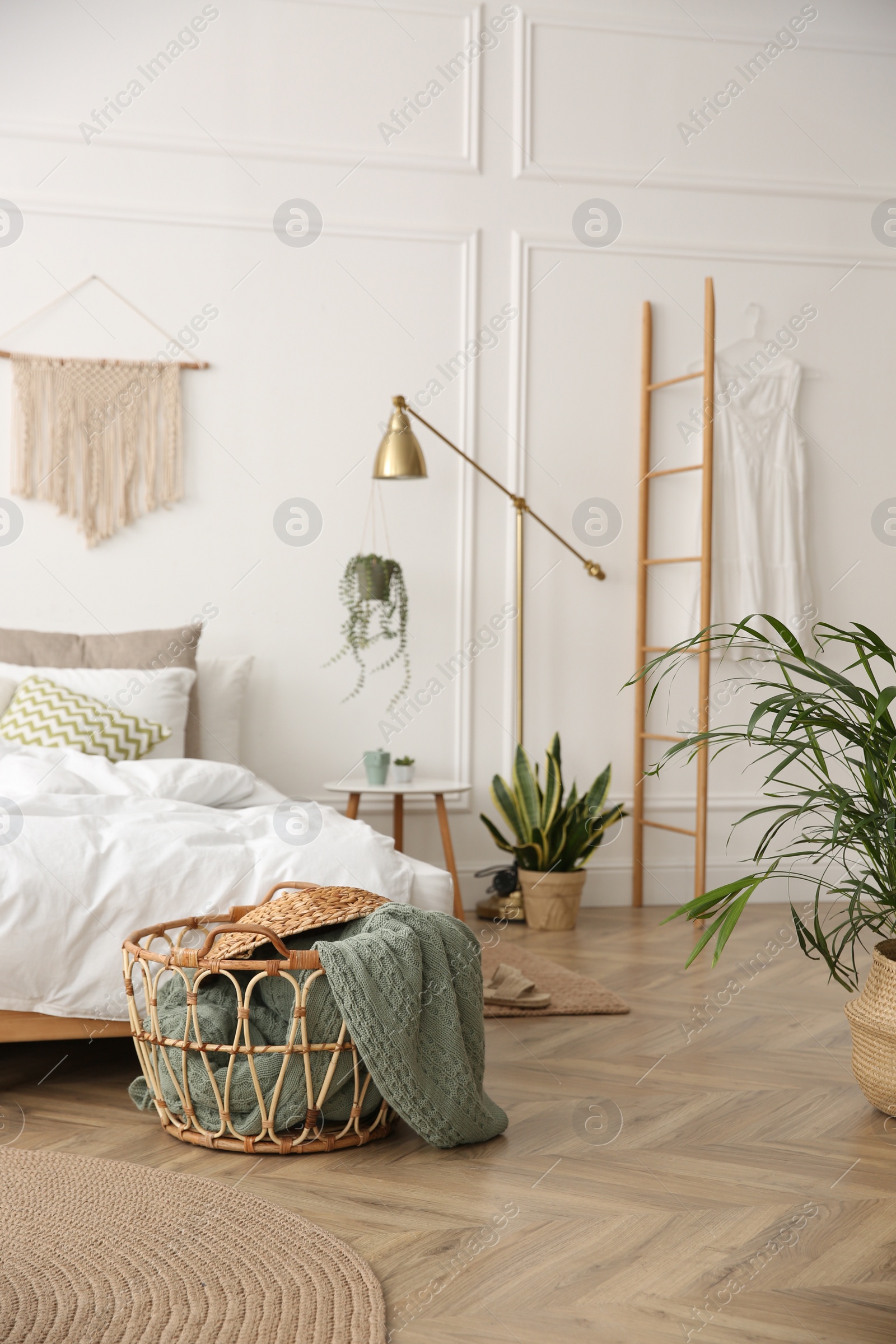 Photo of Modern bedroom with beautiful fresh house plants