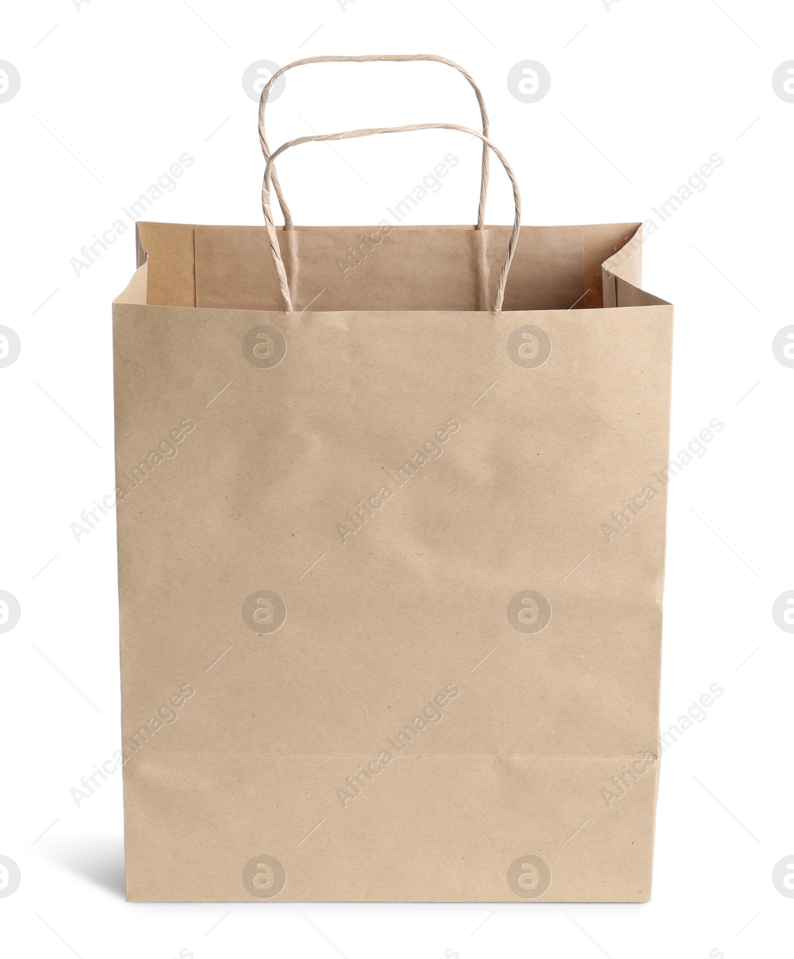 Photo of One kraft paper bag isolated on white. Mockup for design