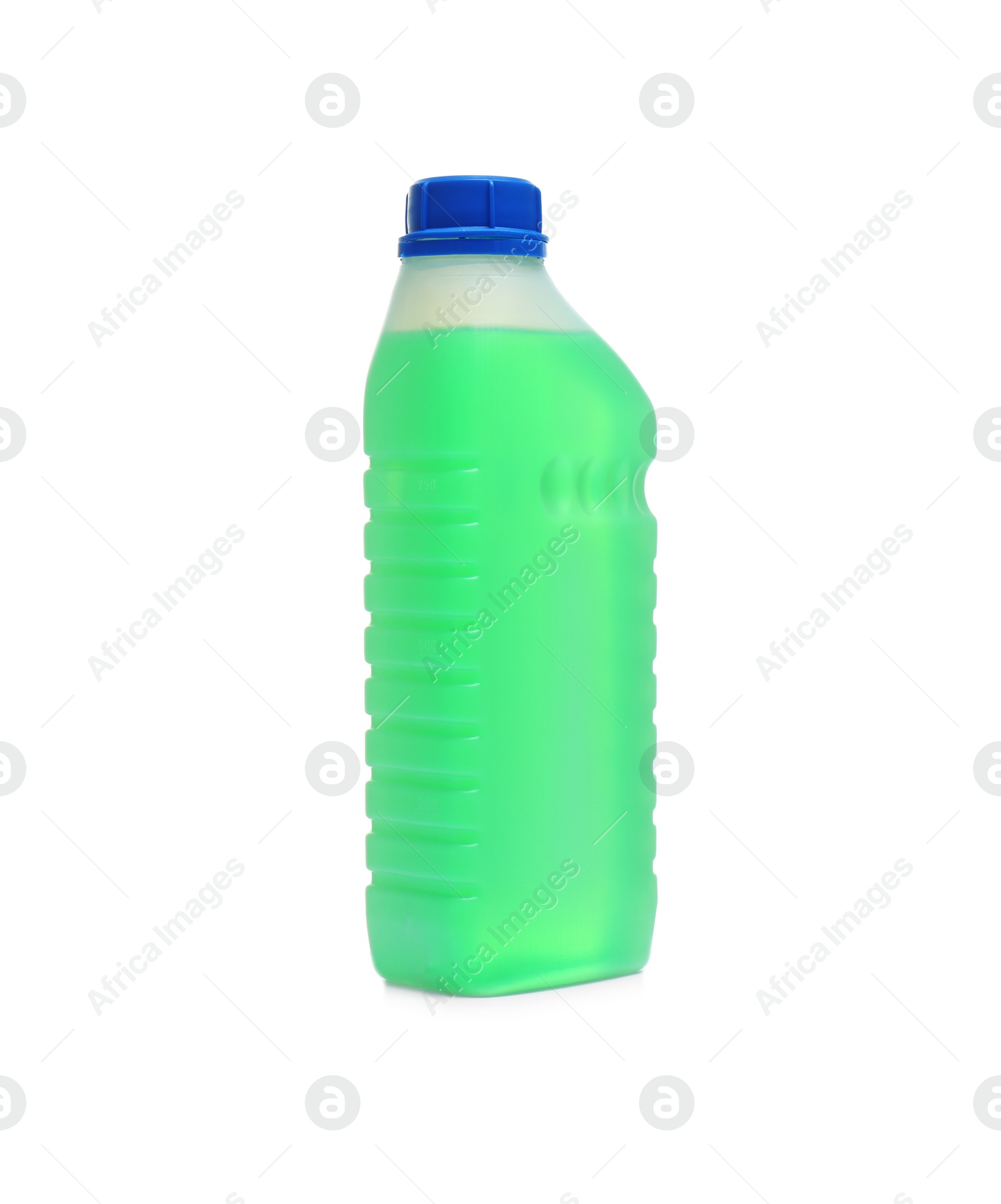 Photo of Plastic canister with liquid for car on white background