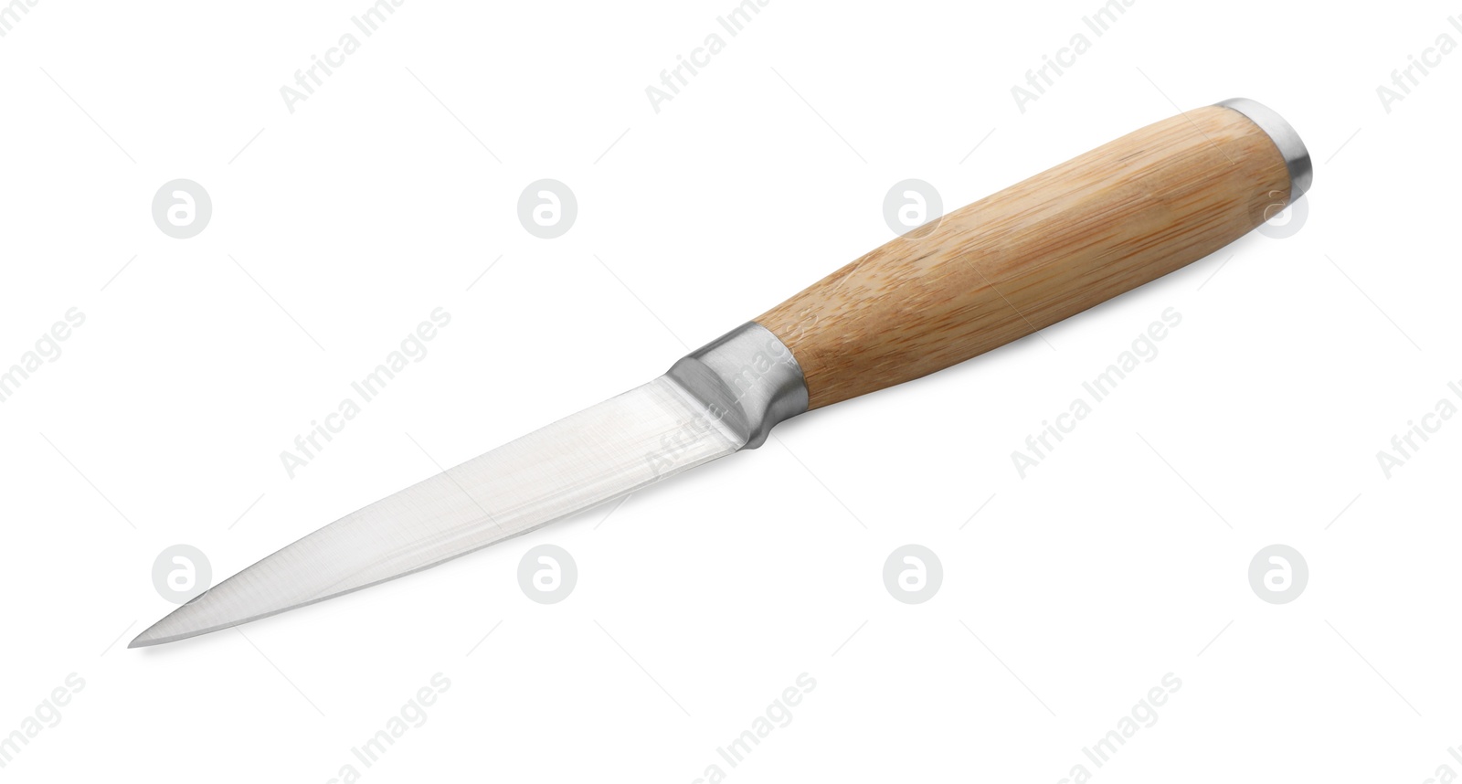 Photo of One sharp knife with wooden handle isolated on white