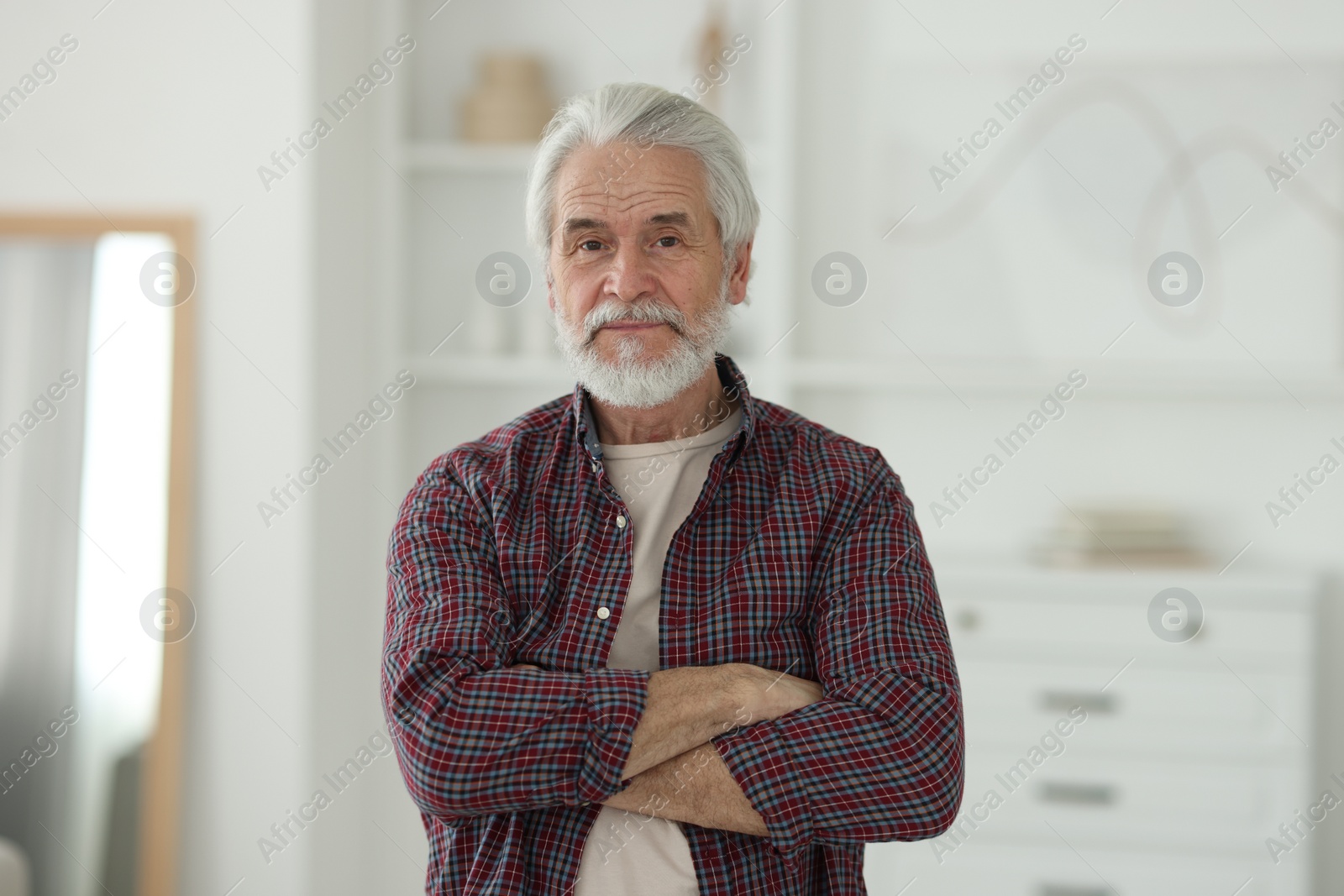 Photo of Portrait of happy grandpa with grey hair indoors