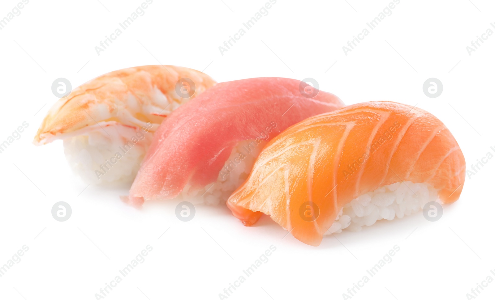 Photo of Delicious nigiri sushi isolated on white. Traditional Japanese cuisine