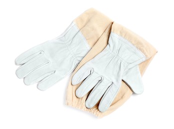 Photo of Protective gloves on white background, top view. Safety equipment