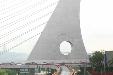 View of many cars on modern bridge