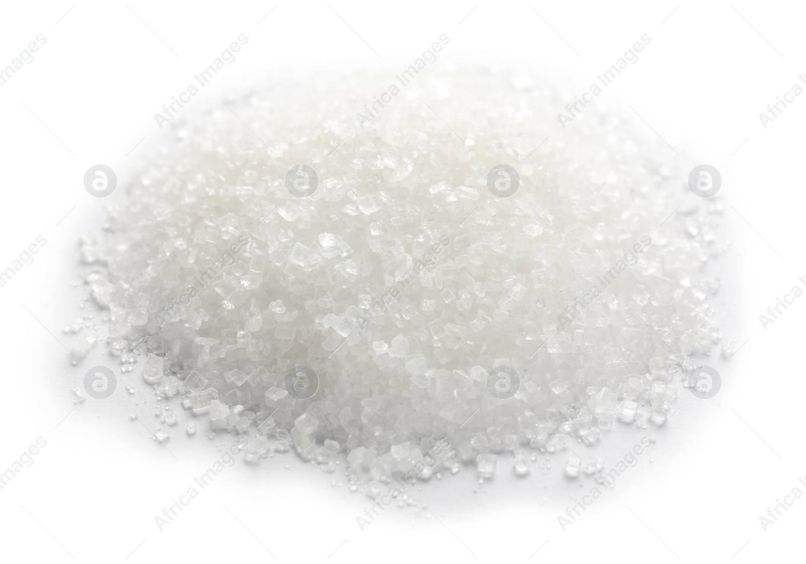 Photo of Pile of granulated sugar isolated on white