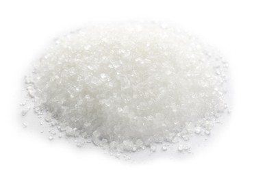 Photo of Pile of granulated sugar isolated on white