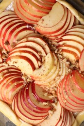 Photo of Closeup view of uncooked apple galette with nuts