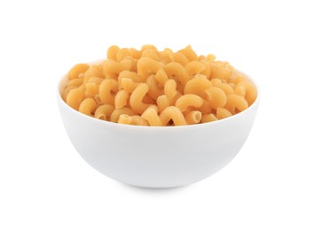 Photo of Raw cavatappi pasta in bowl isolated on white