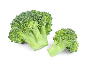 Photo of Fresh green broccoli on white background. Organic food