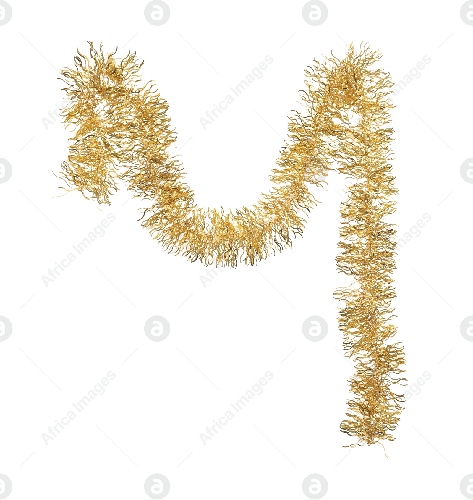 Photo of Shiny golden tinsel isolated on white. Christmas decoration