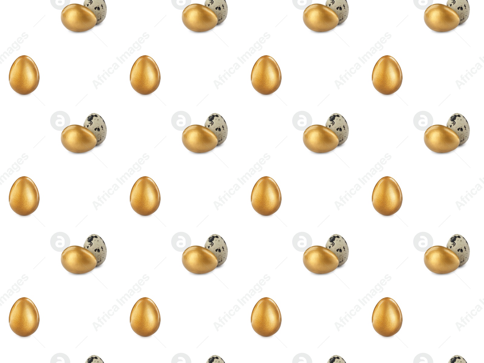 Image of Set with shiny golden eggs and quail ones on white background